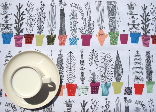 Nappe Blanc Fun Plantes Herbes Pots Colorés Botanique Scandinave Design , Coureur Serviettes Rideaux