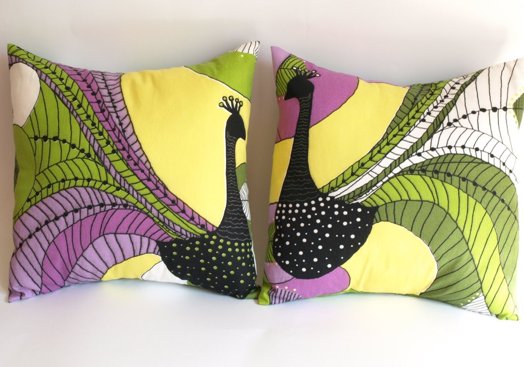 Pillowcases SET of 2 for Throw Pillows White With Colorful Abstract Peacock 14x14 Floor Cushions