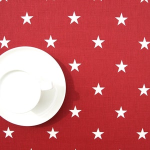 Tablecloth burgundy red white stars table cloth , table runner , napkins , pillows , curtains available, great GIFT