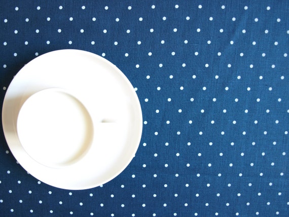 Linen tablecloth navy blue with white polka dots Eco Friendly , also table runner , tea towel , pillow cover , curtains available , eco GIFT