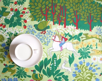 ユニークなスウェーデン製ハンドプリントコットンテーブルクロス 花と