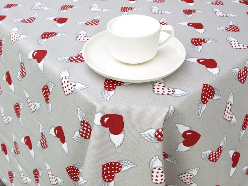 napkins Christmas tablecloth beige grey white red hearts wings Modern Scandinavian Design runner great GIFT pillow curtains