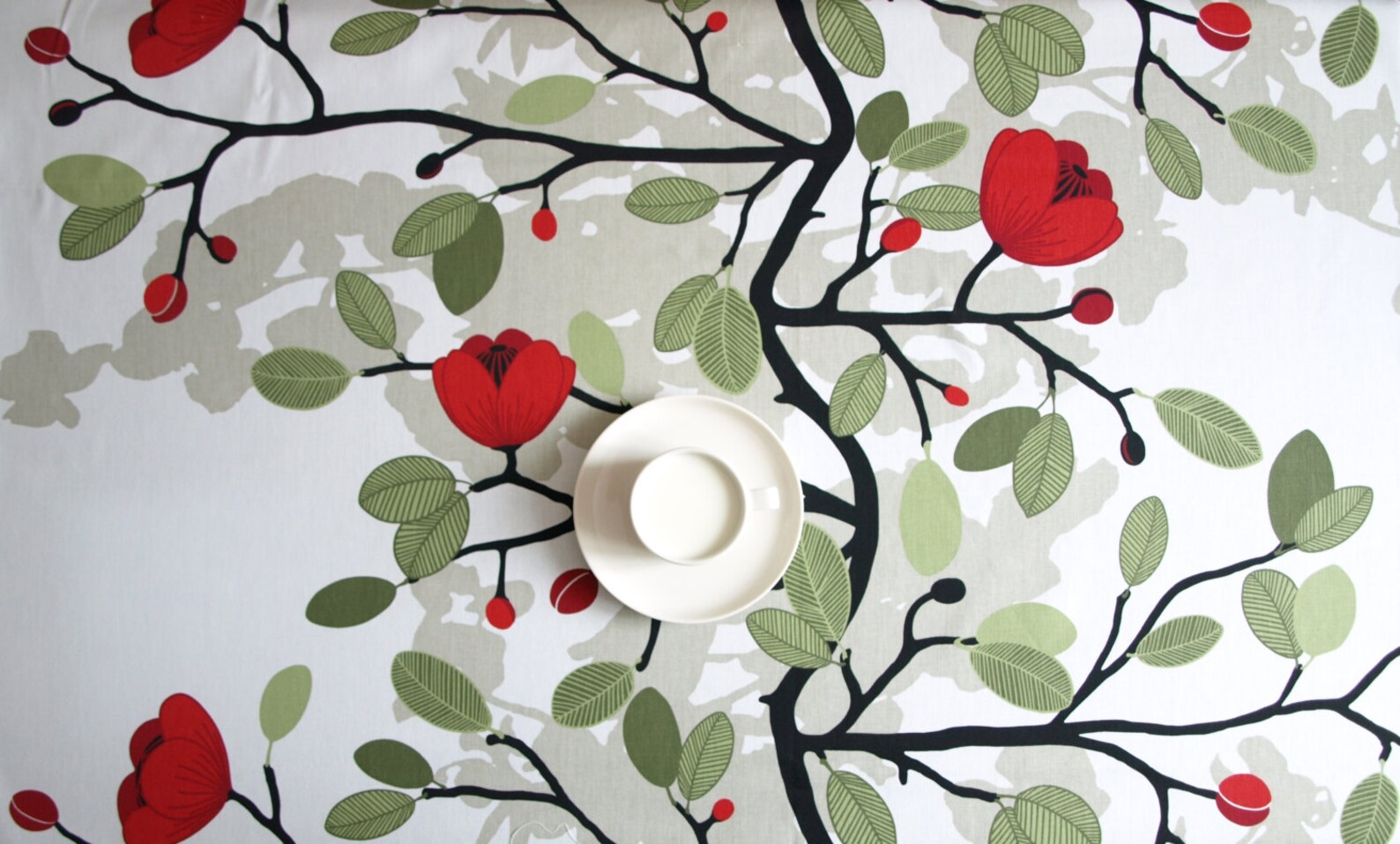 Grey Plaid Red Floral Leaves Rectangle Tablecloth