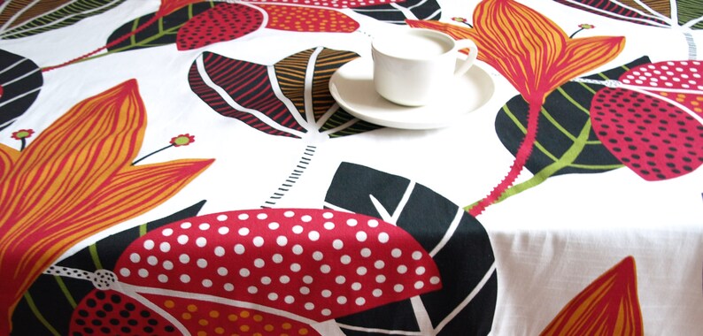 White Orange Floral Abstract Rectangle Tablecloth