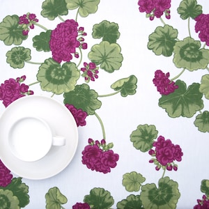 Tablecloth white green purple Geranium Botanical Modern Scandinavian Design ,also napkins , runners , curtains available, great GIFT