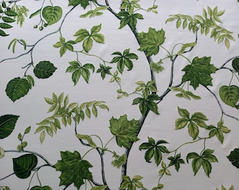 Curtain valance Tablecloth White Green Maple Birch Leaves Botanic fabric Scandinavian Design Table linen Towel Pillow Eco Friendly GIFT