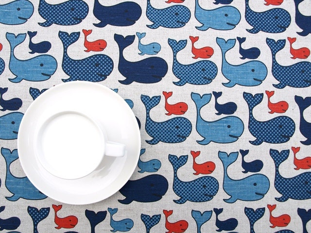 Linen Tablecloth Natural Blue Orange Vales Modern Decor