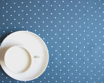 Linen tablecloth blue with white polka dots Eco Friendly , also table runner , tea towel , pillow cover , curtains available , eco GIFT