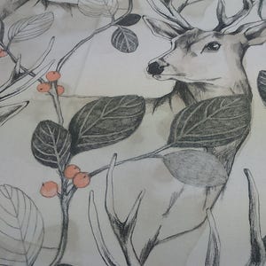 Tablecloth white grey beige orange deer rabbits Forest Modern Scandinavian Design , napkins , runner , curtains , pillow covers , great GIFT
