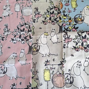Tablecloth Moomins Character beige white Harvest party Scandinavian Design , runner , napkins , pillow , curtains available, great GIFT