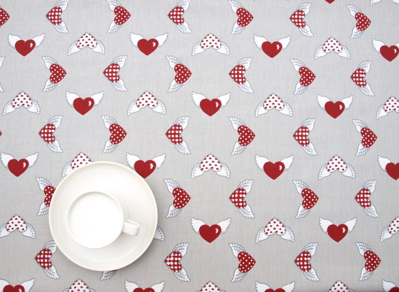 napkins Christmas tablecloth beige grey white red hearts wings Modern Scandinavian Design runner great GIFT pillow curtains