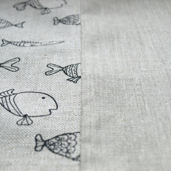 Linen Curtains natural linen black fun fishes Cafe curtain Curtain valance Eco Friendly Gift , great GIFT