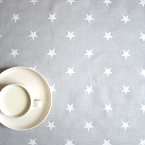 Grey Tablecloth with White Stars: Cotton Table Decor