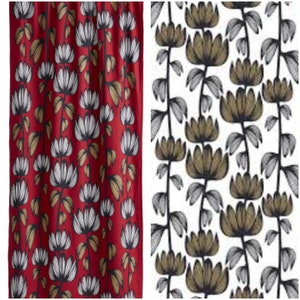 Curtain panel red white sand beige black flowers Floral Modern Decor Cafe curtain Kitchen valance , runner , napkins available, great GIFT