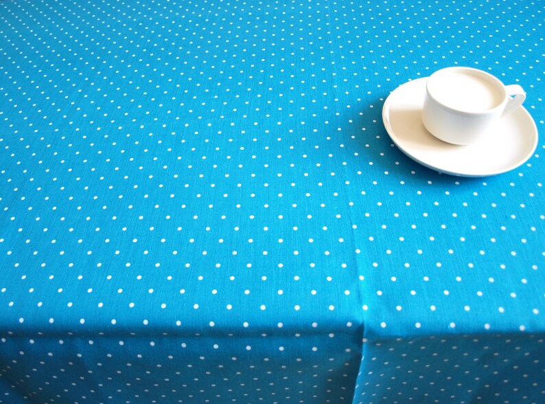 Linen Tablecloth Turquoise Blue With White Polka Dots Eco Etsy