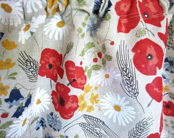 LINEN Curtain panel Natural linen Summer Meadow flowers Floral Decor Cafe curtain Kitchen valance , runner , napkins available, great GIFT