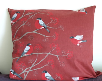 Pillow cover red black grey birds Robins Rowan tree Birch Birds Botanical Decorative pillow for Throw pillows Floor Cushions Accent Pillows