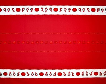 Christmas tablecloth red white Elfs Tomte Apples Scandinavian Design ,also napkins , runner , curtains , pillows available, great GIFT