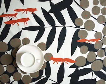 Tischdecke Beige Orange Fuchs Schwarz Braun Büsche Baum Wald Skandinavisch Tischläufer Servietten Kissenbezug Vorhänge Geschirrtuch tolles GESCHENK