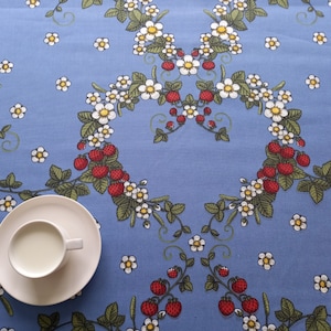 Curtain valance Tablecloth Blue red Strawberry Flowers Romantic Floral Modern Scandinavian Design fabric Table runner Napkins TEA towel GIFT
