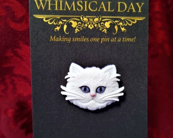 Cat brooch, Cat pin,   white cat face