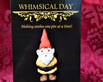 Garden Gnome Pin, Whimsical Holiday Brooch