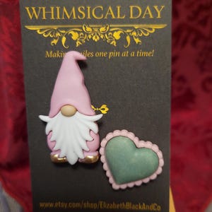 VALENTINE Gnome, Valentine Gnome pin, Valentine Brooch, Valentines Day, Gnome brooch, Pink/denim blue