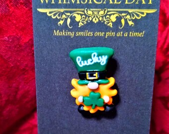 Leprechaun Pin, Gnome Brooch, St Patricks Day Pin