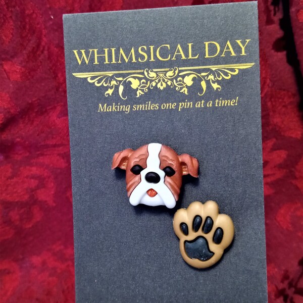 Dog pin, Boxer Dog brooch with paw print, Boxer Dog pin, dog breed pin, Dog lover