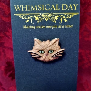 Cat brooch, Cat pin,  light brownish  cat face