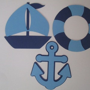 Nautical Theme Decoration Bundle, Diecut Cutouts, for Diaper Cake, Centerpiece, Birthday Party, Baby Shower, Light Blue Navy