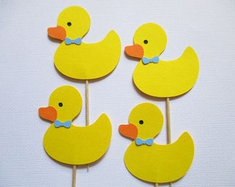 12 Boy Duck Cupcake Toppers, Rubber Duck,Duck Birthday, Ducky Baby Shower, Ducky Cupcake Topper Yellow