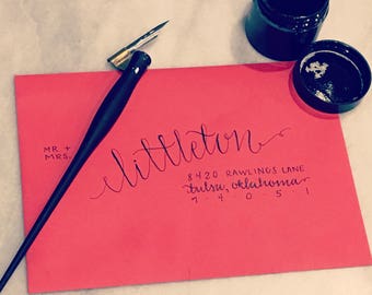 Modern Calligraphy “Michelle” Style Whimsical Hand-Lettered Addressing — Wedding Invitations, Envelopes, Letters, Showers, Etc.