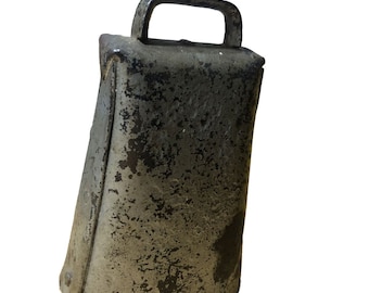 Cow Bell  Primitive Folded Riveted Metal Handle Large Loud Clacker Decor