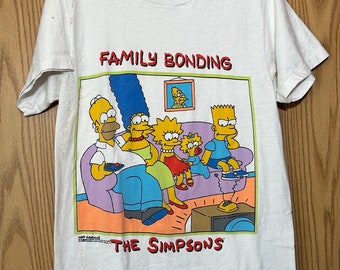 Vintage THE SIMPSONS T Shirt Family Bonding Size M Stains 1980's