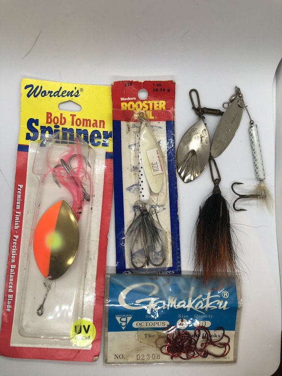 Vintage Fishing Lot Toman Spinners Lures Hooks Rooster Tail