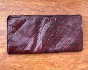 EEL Skin Wallet Burgundy Soft Leather Korea Vintage Card Holders Zipper