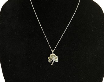 SOLVAR 925 Sterling Silver 3 Leaf Clover Pendant Necklace Italy Green Stone