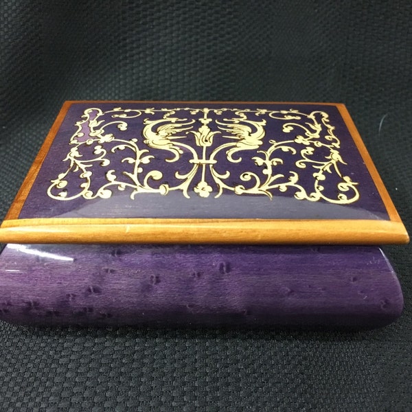 Small Purple Gold Lacquered Wood Trinket Box Made in Italy