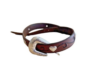 Tony Lama Leather Belt Silver Hearts Women's 32 Western Cowgirl Rodeo Ware