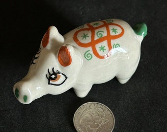 Shamrock Pottery Pig Miniature Hand Painted Irish  3x2" Ireland Solid Glossy