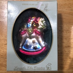 Décoration de Noël cheval à bascule en verre soufflé Krebs vintage