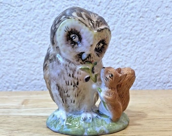 Royal Albert OLD MR BROWN Beatrix Potter Vntg Ceramic Figure Owl Squirrel 1989