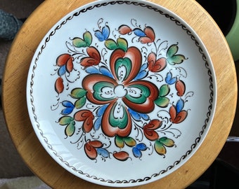 Eschenbach Bavaria Germany 9.25" Dinner Plate Hand Painted Over Glaze Bright Flowers Signed 1985