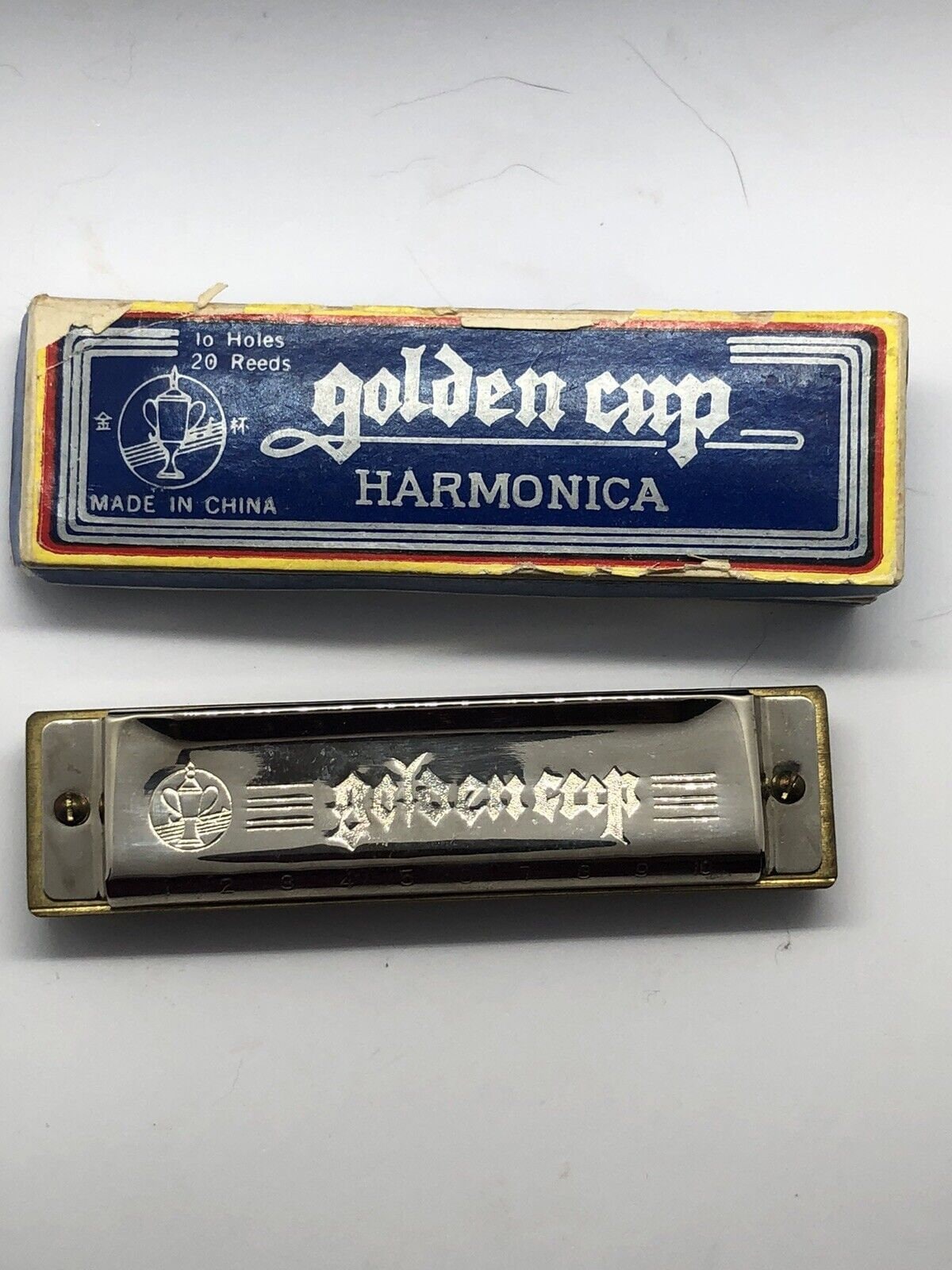 Golden Cup Harmonica 10 Holes 20 Reeds Box Gently Used