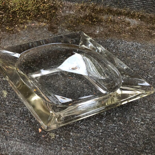 Vintage Diamond Shaped CLear Glass Ashtray Mancave Tobacciana