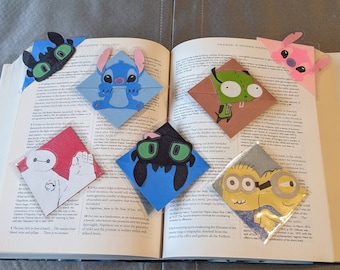 Laminated Cartoon Character Corner Bookmark: Handmade Stitch, Baymax, Gir, Toothless, Minions, Bluey, Bingo