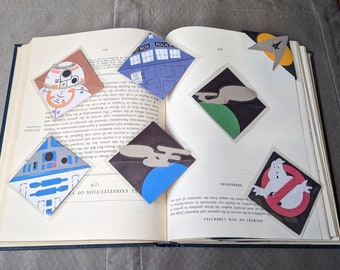 Laminated Sci-Fi Corner Bookmark: Dr. Who, Star Wars, Star Trek, Ghostbusters