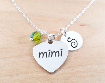 Mimi Necklace - Grandmother Necklace - Birthstone Necklace - Personalized Gift - Initial Necklace - Sterling Silver Jewelry - Gift For Her