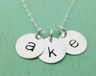 Hand Stamped Initial Disc Personalized Sterling Silver Necklace